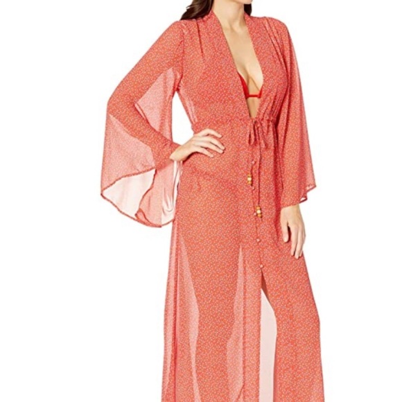 NWT Plush Chiffon Floral Bell Sleeve Kimono Dress Cover Up - Picture 2 of 9